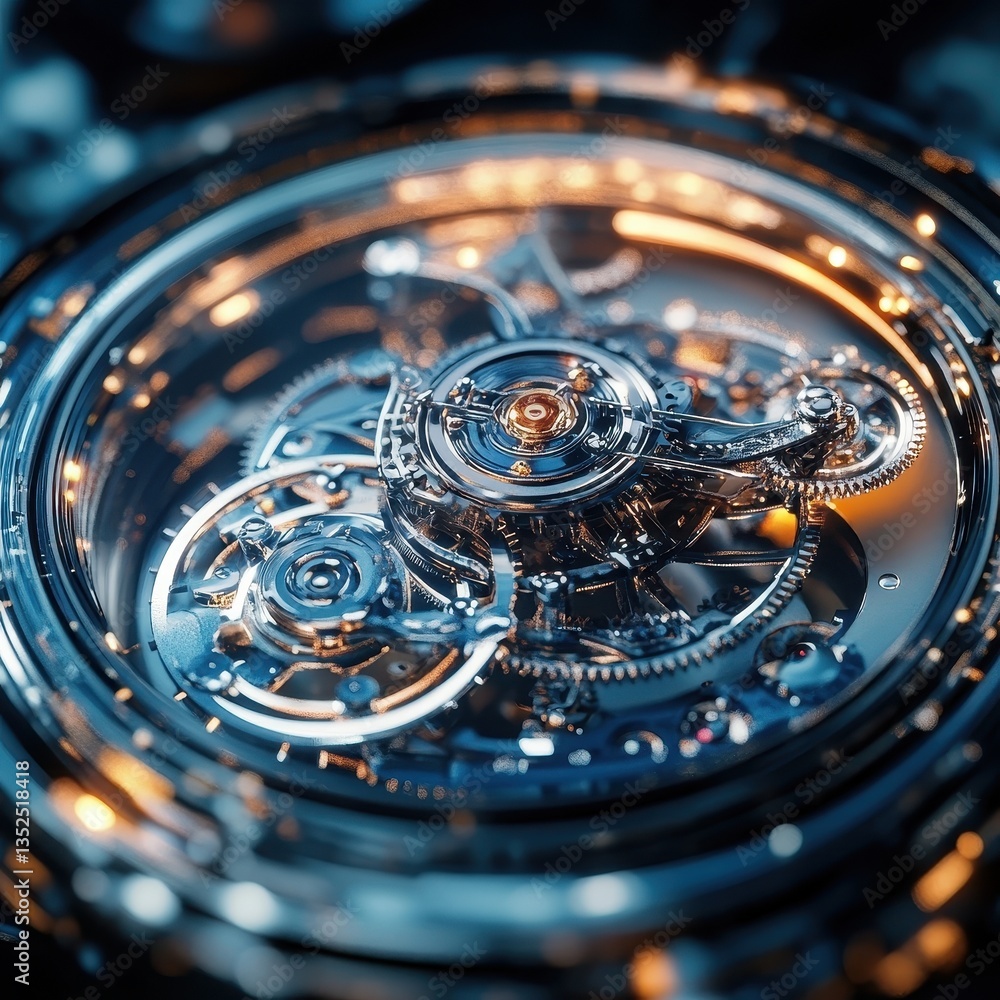 Poster detailed close up of an intricate mechanical timekeeping device