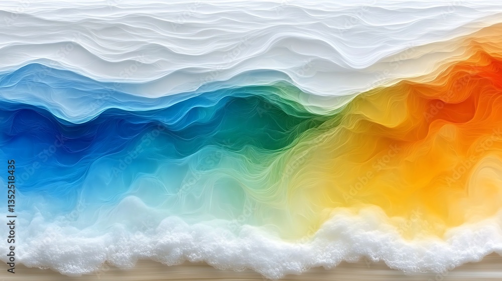 Poster abstract landscape featuring layered colors and undulating fluid shapes