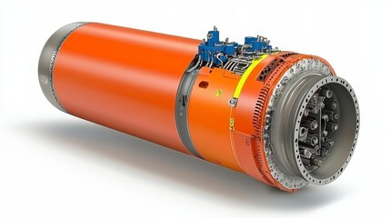Orange and Gray Industrial Cylindrical Device Detailed Close up