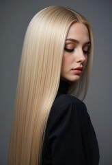 stunning blonde woman with long straight hair