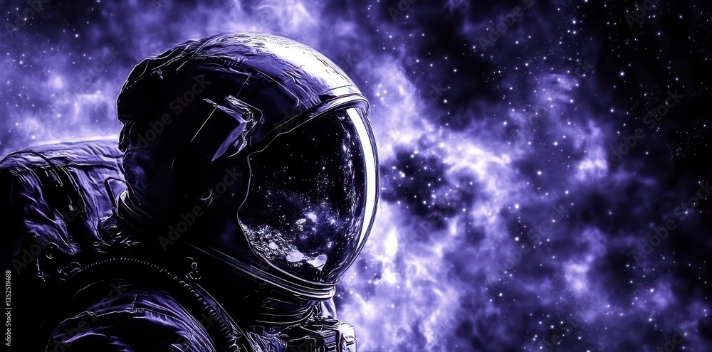 Poster an astronaut exploring the cosmos with a background of nebulas and stars
