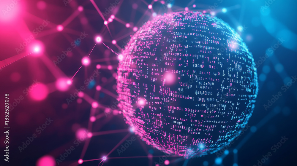 Poster big data technology concept. the interconnected polygons form a prominent sphere in the center. bina