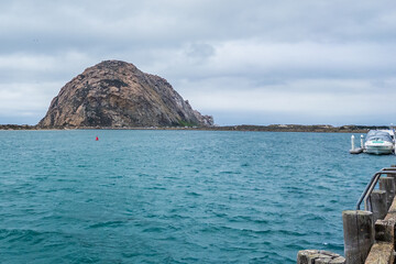 Morro Bay harbor with Morro Rock in the background, California