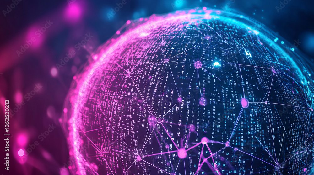 Poster big data technology concept. the interconnected polygons form a prominent sphere in the center. bina