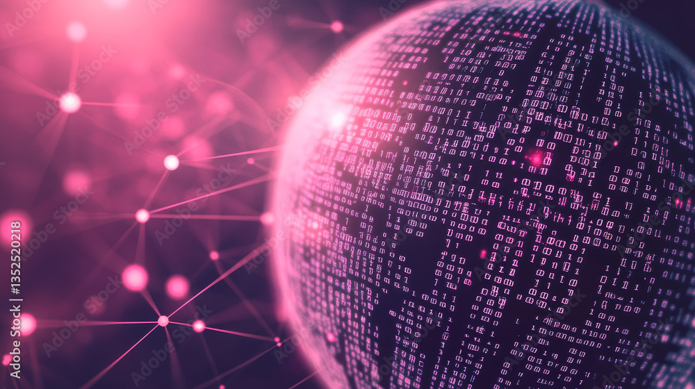 Poster big data technology concept. the interconnected polygons form a prominent sphere in the center. bina
