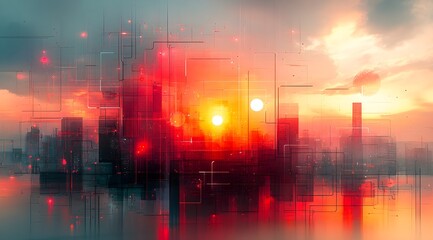 Fototapeta premium Abstract Organization Visual with Interconnected Geometric Forms and Modern Color Gradient