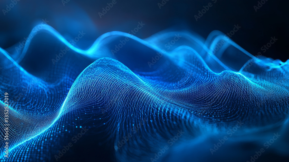 Aufkleber blue color digital particles wave flow and twist abstract motion technology background concept