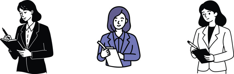 Businesswomen Taking Notes Black, Purple, White Jacket Styles