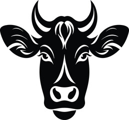 Cow Head Icon – Farm Animal Black and White Vector Illustration