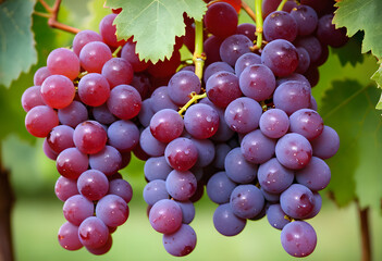 Fototapeta premium A cluster of freshly harvested grapes, rich in color and still dewy from the morning.