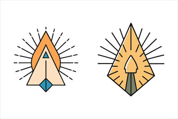A simple arrowhead silhouette with a sun rising behind it set
