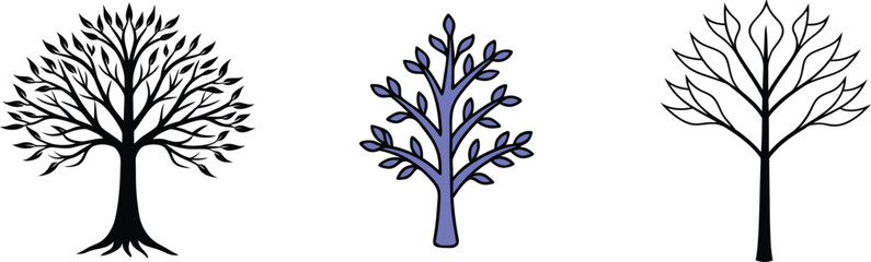 Obraz premium Three Stylized Trees Black, Purple, and Simple Branch Designs