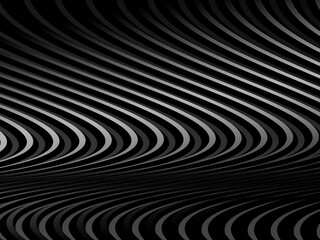 Abstract gradient gray geometric wave lines on black background. Shiny gray futuristic pattern. Futuristic technology concept, suitable for covers, posters, banners, flyers, websites, etc.