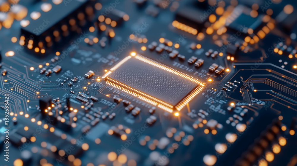 Poster ai chip at the center of a digital interface, symbolizes cutting-edge artificial intelligence, machi