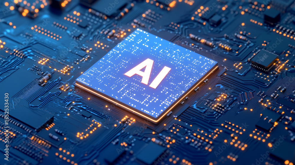 Aufkleber digital 3d render of computer chip over circuit background with ai sign. ai(artificial intelligence)