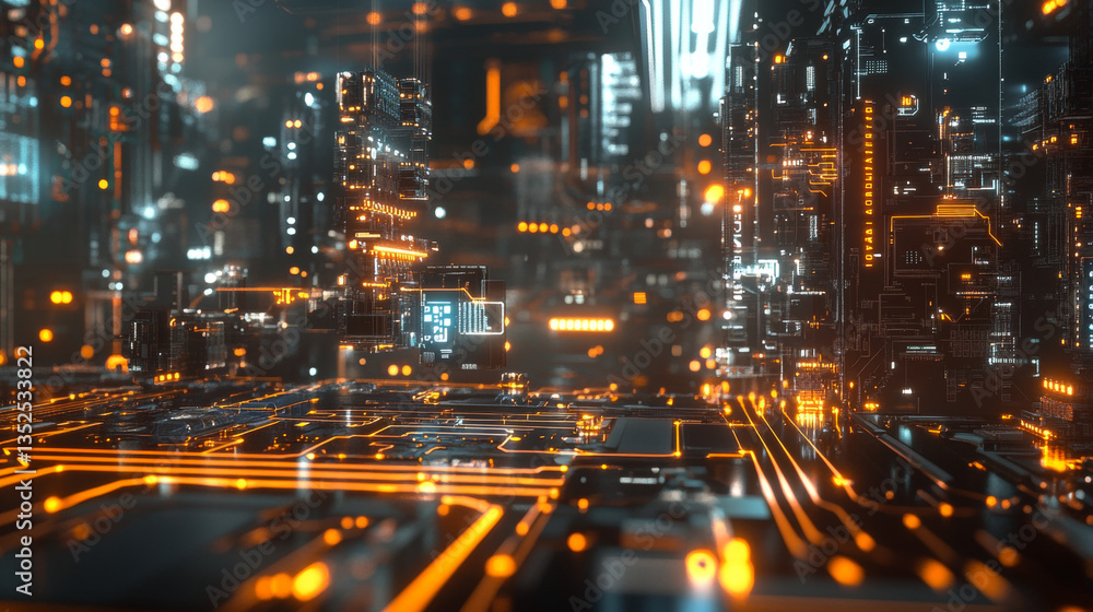 Poster artificial intelligence ai on circuit board. future technology concept visualization. big data trans