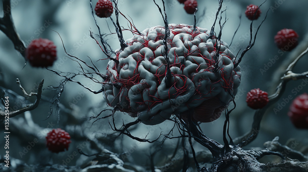 Poster neural network brain concept, digital representation of a human brain as a neural network, illustrat