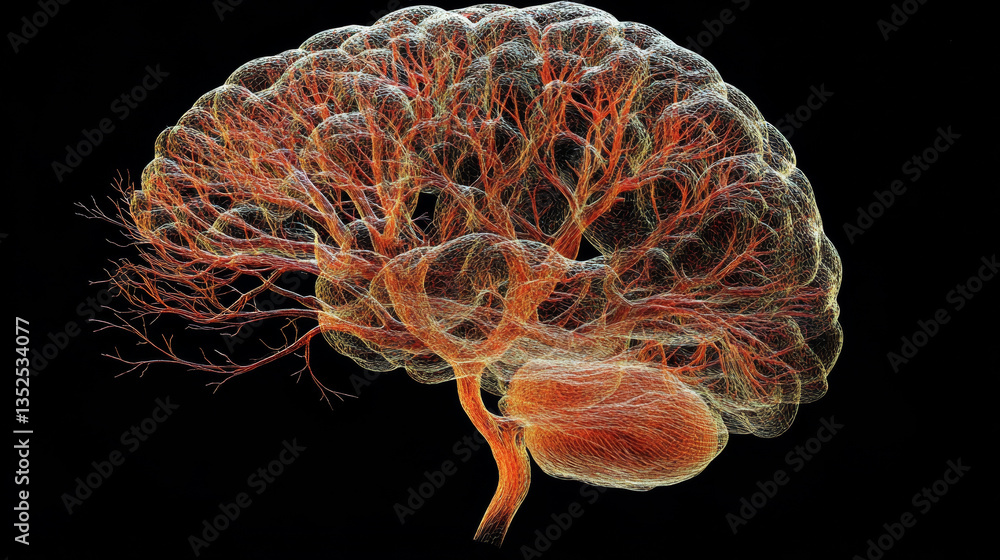 Poster neural network brain concept, digital representation of a human brain as a neural network, illustrat
