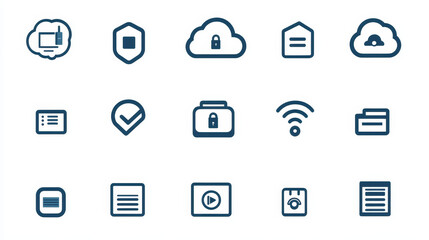 Cloud omputing. Internet technology. Online services. Data, information security. Connection. Thin line web icon set. Outline icons collection.Vector illustration.