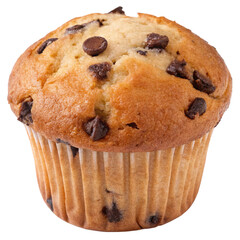 Free  chocolate chip muffin in a colorful wrapper, playful and cheerful design, isolated on white...