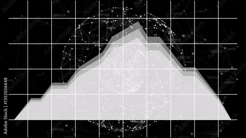 Poster animation of geometric shapes and network connections creating digital pattern