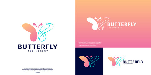 Fototapeta premium butterfly logo with a combination of elements technology, beauty, network, graphic design template.