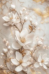 Elegant floral arrangement of white flowers and golden leaves