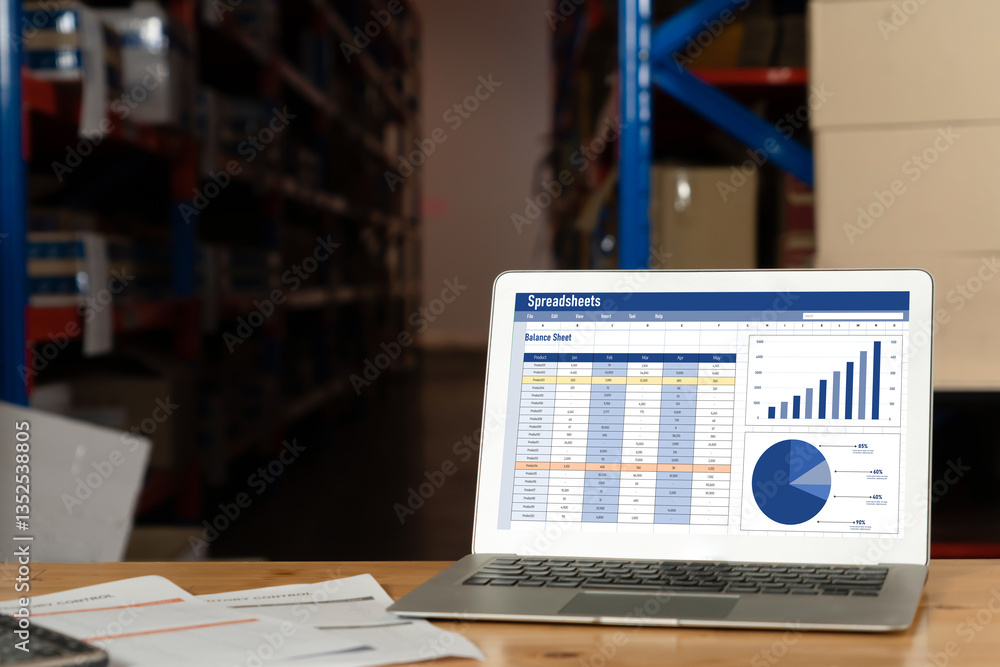 Poster spreadsheet document information financial startup concept. data and graphs in spreadsheet documents