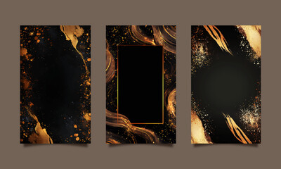 Set of elegant brochure, card, background, cover, flyer. Luxury Black and Gold Grunge Texture