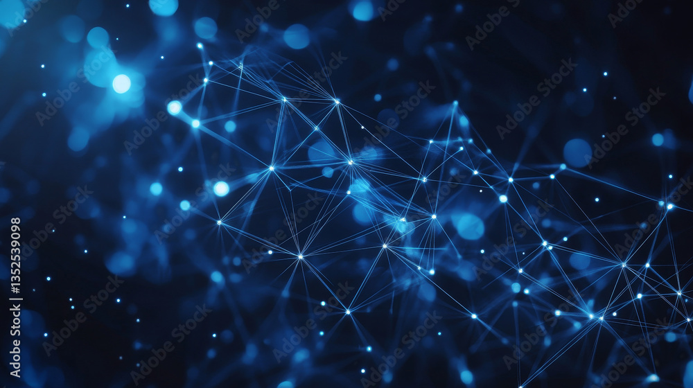 Poster polygon abstract background concept of dots and lines connected. with dark background and side space