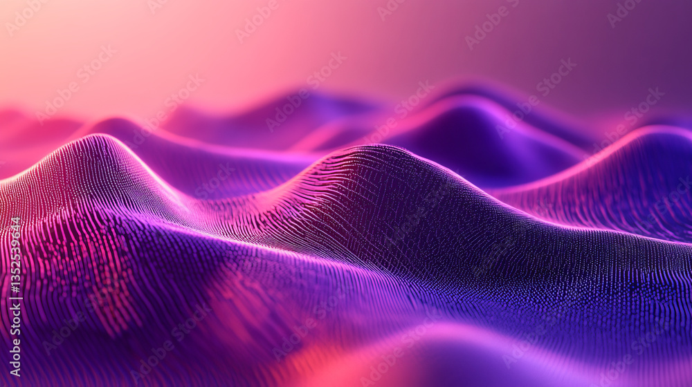 Poster abstract purple color. digital cyber space particles wave with bokeh and light background