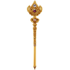 Golden royal scepter with gemstone accents - majestic leadership symbol, isolated on a white transparent background