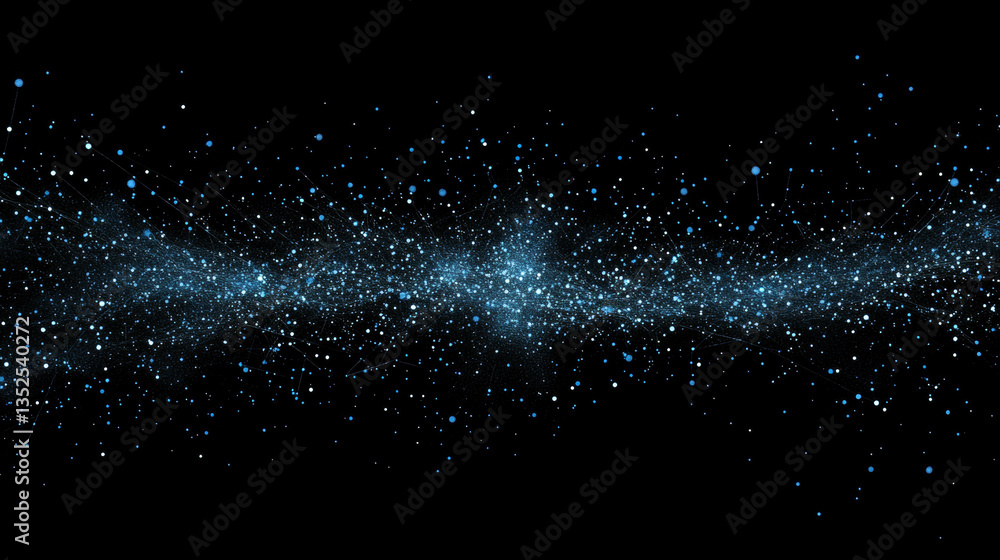 Poster abstract blue connected dots and lines with a blank space in the middle of a dark background. connec