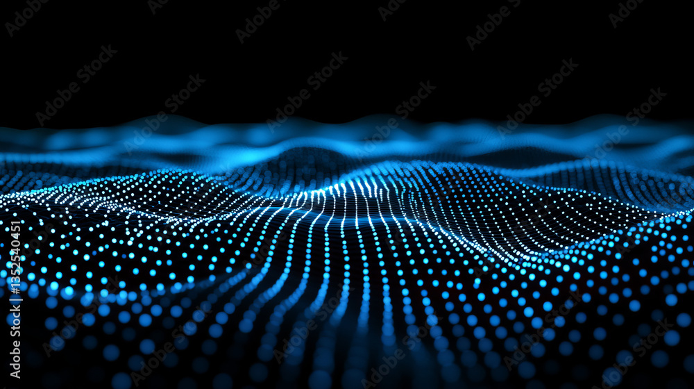 Poster abstract blue connected dots and lines with a blank space in the middle of a dark background. connec