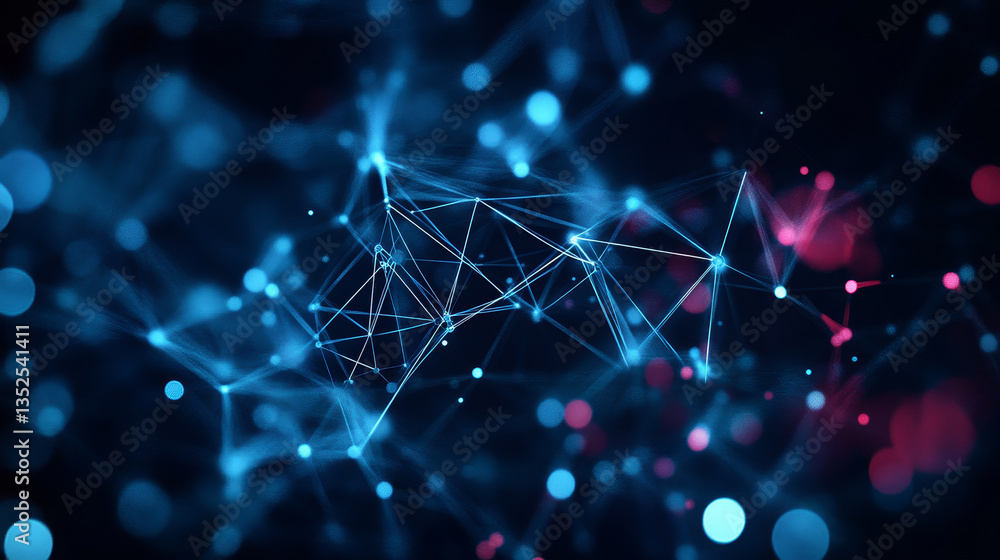 Poster polygon abstract background concept of dots and lines connected. with a dark background. internet ne