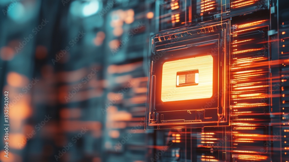 Aufkleber abstract digital data center: illuminated microchip in a futuristic server rack