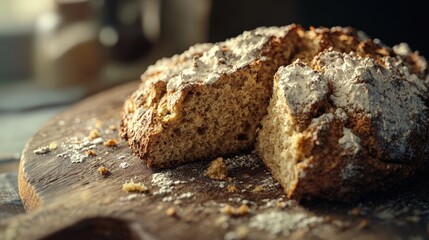 a delicious bread on a wooden board 