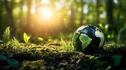 Earth day celebration featuring green globe representing environmental sustainability awareness