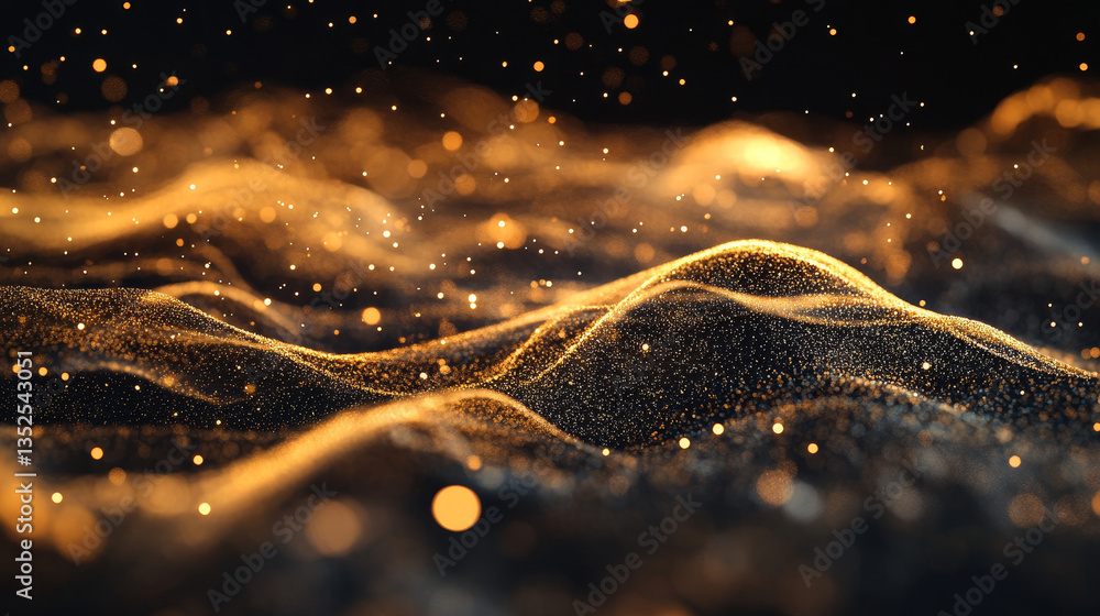 Aufkleber abstract black and gold color digital particles wave with bokeh background