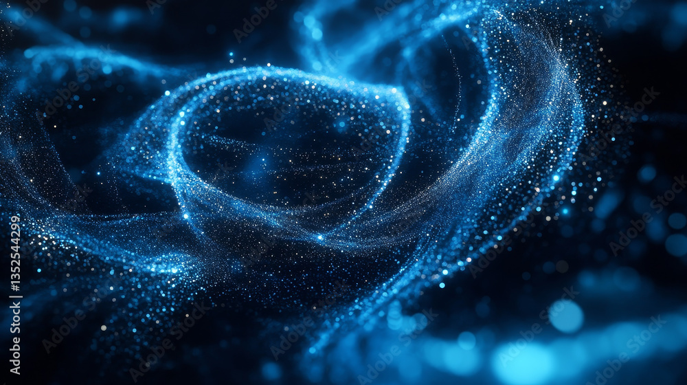 Poster digital particles wave flow and twist abstract motion technology background concept