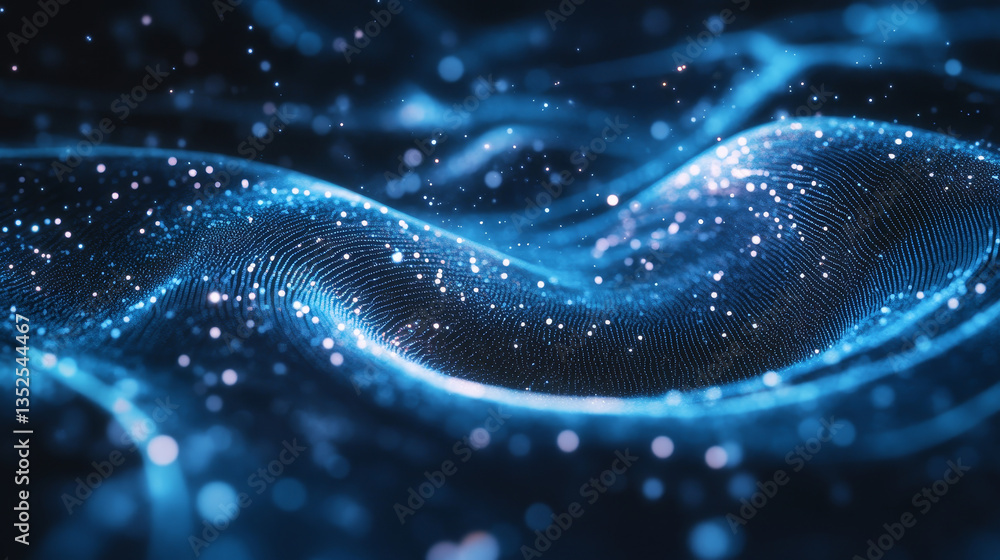 Poster digital particles wave flow and twist abstract motion technology background concept