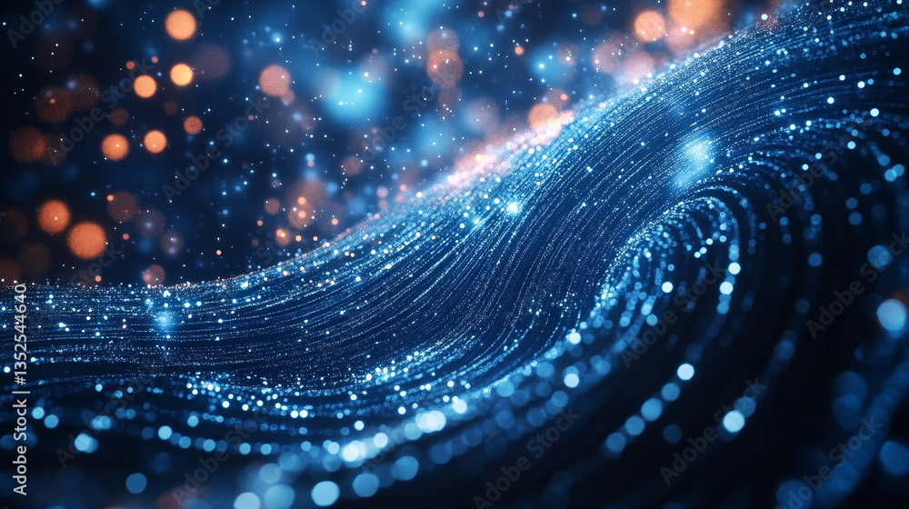 Poster digital particles wave flow and twist abstract motion technology background concept