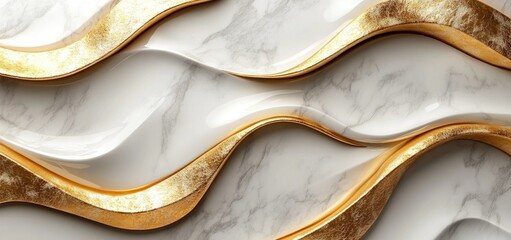 Obraz premium Abstract Gold and White Marble Waves: Luxury Design Texture