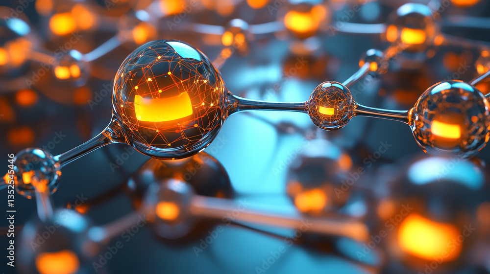 Poster data deep learning robotic, molecule of chemical, atom cell science, futuristic cyber network, syste