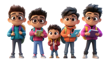 Animated Children with Backpacks and Books
