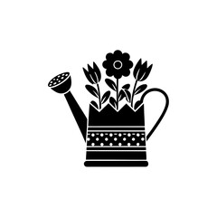creative details Watering Can with Flowers Icon vector illustration 