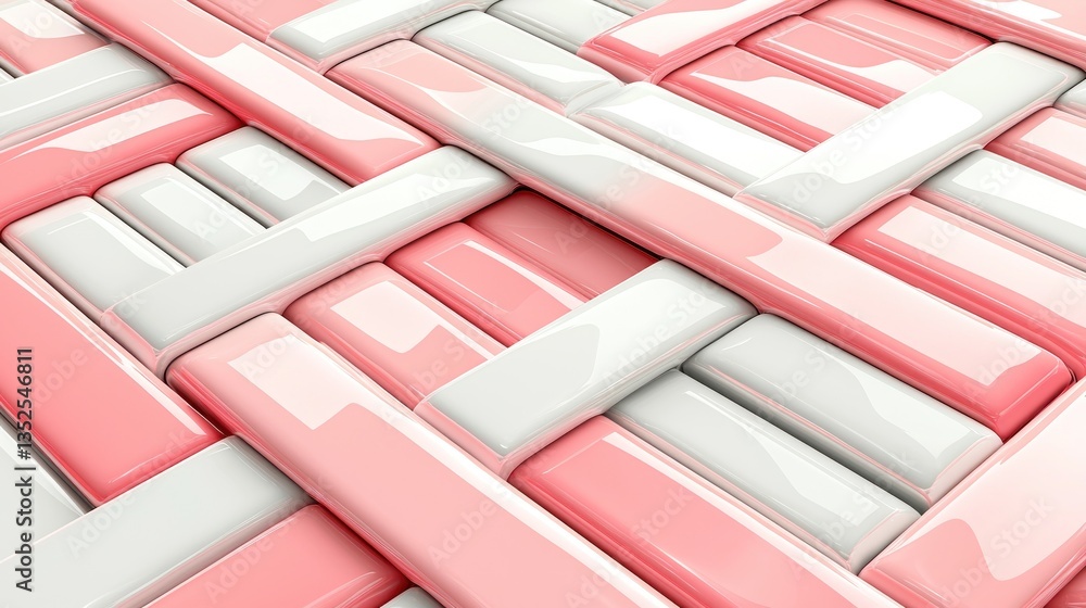 Poster abstract geometric pattern of interwoven pink and white rectangular shapes