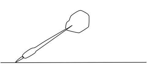 A dart continuous one line drawing, Darts continuous one line drawing of a white background, Dart sticking in surface, Continuous line drawing of Target with arrows. Single line illustration of goal.