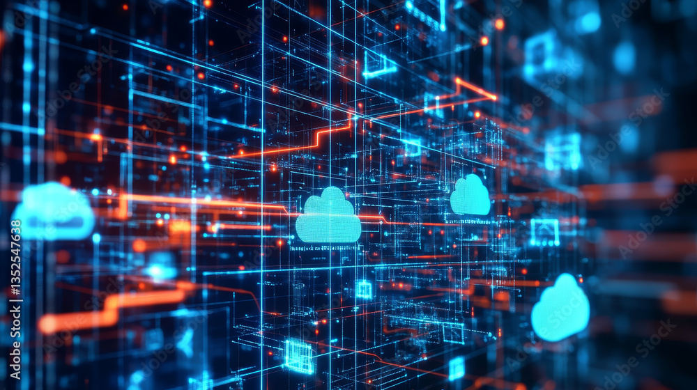 Poster cloud computing services iot big data analysis cybersecurity, futuristic and technology artificial i