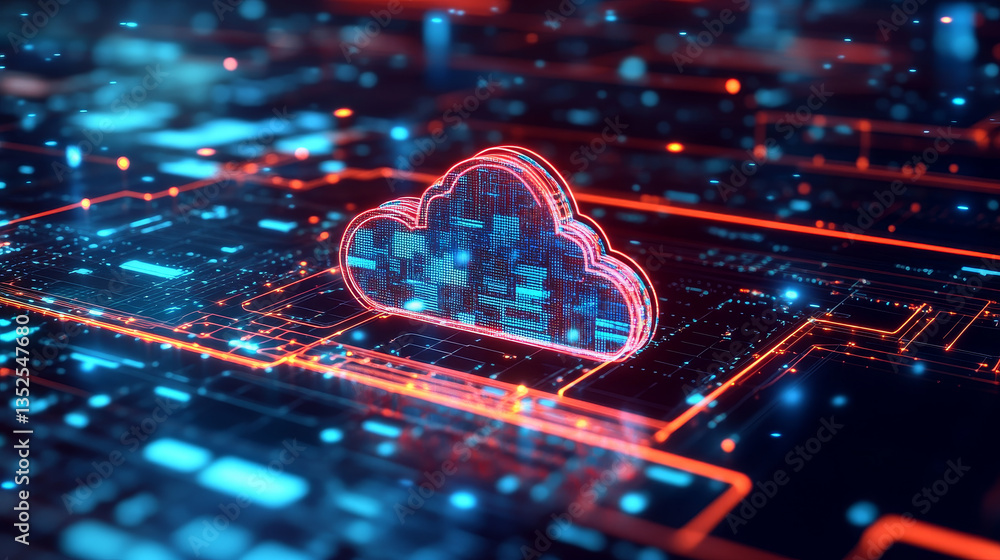 Poster cloud computing services iot big data analysis cybersecurity, futuristic and technology artificial i